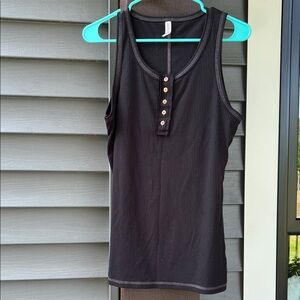 Black Sleeveless Henley Top